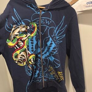 Ed Hardy Blue Jacket with Multicolor Snake Design